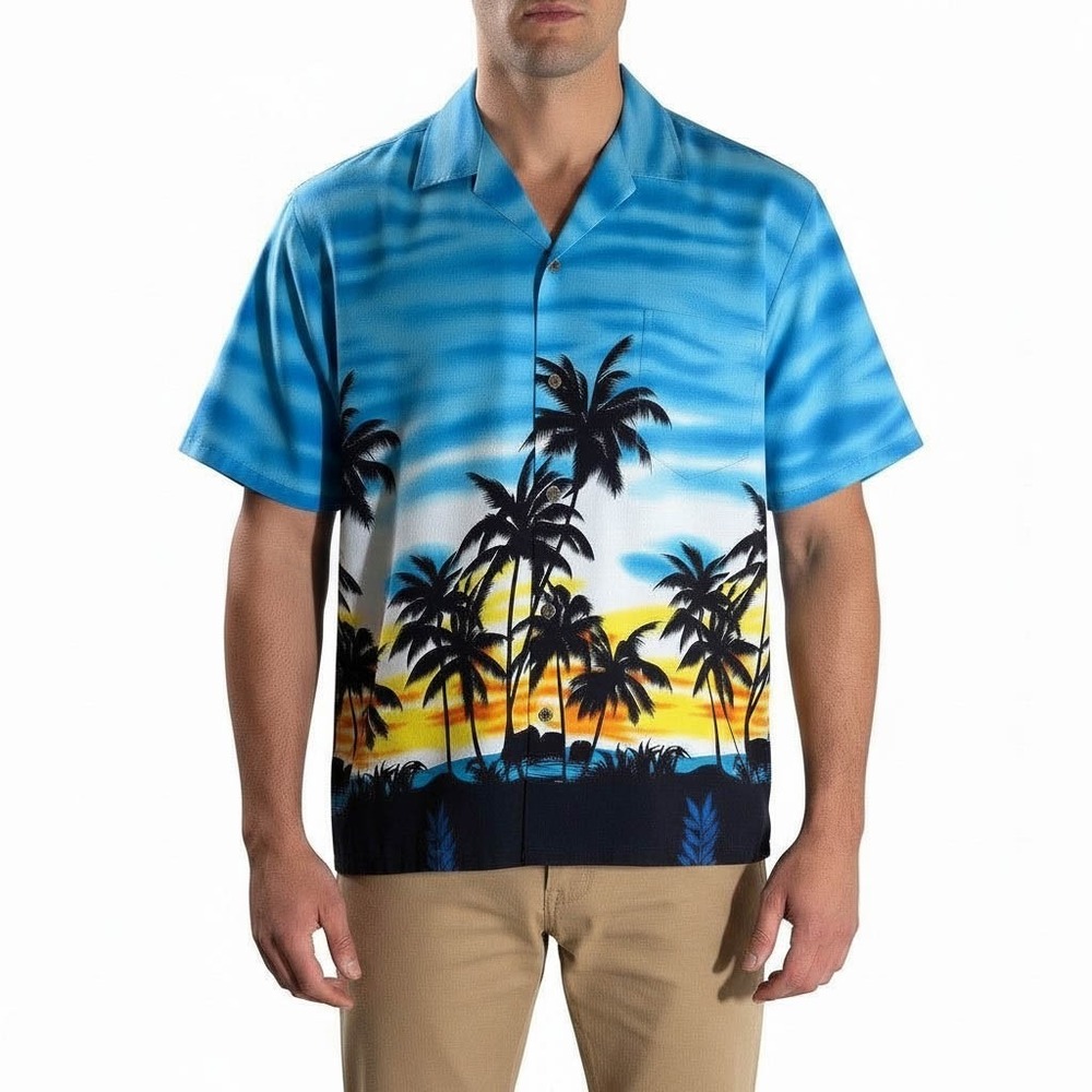 Hawaiian Shirt XL Aloha Republic Sunset Palm Tree Beach Tropical Men